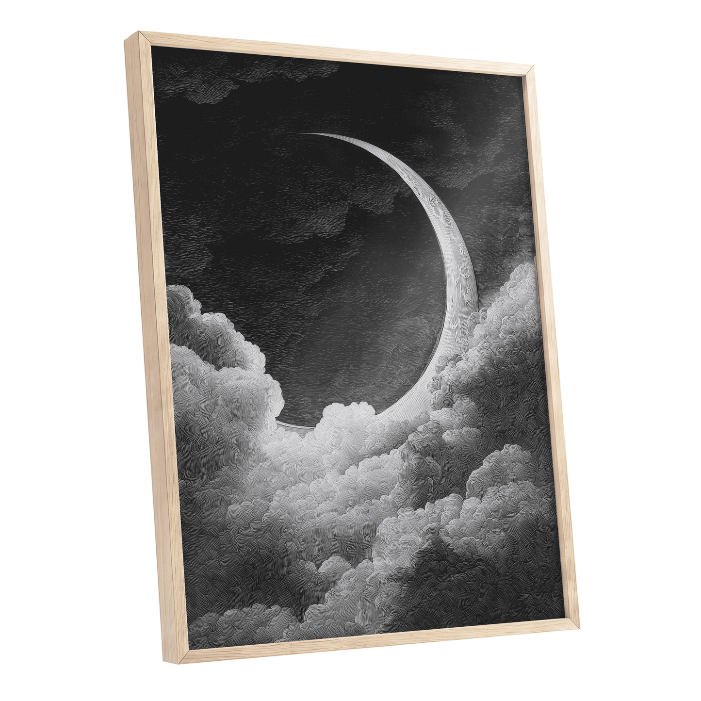 Crescent Above the Clouds – oak framed poster option