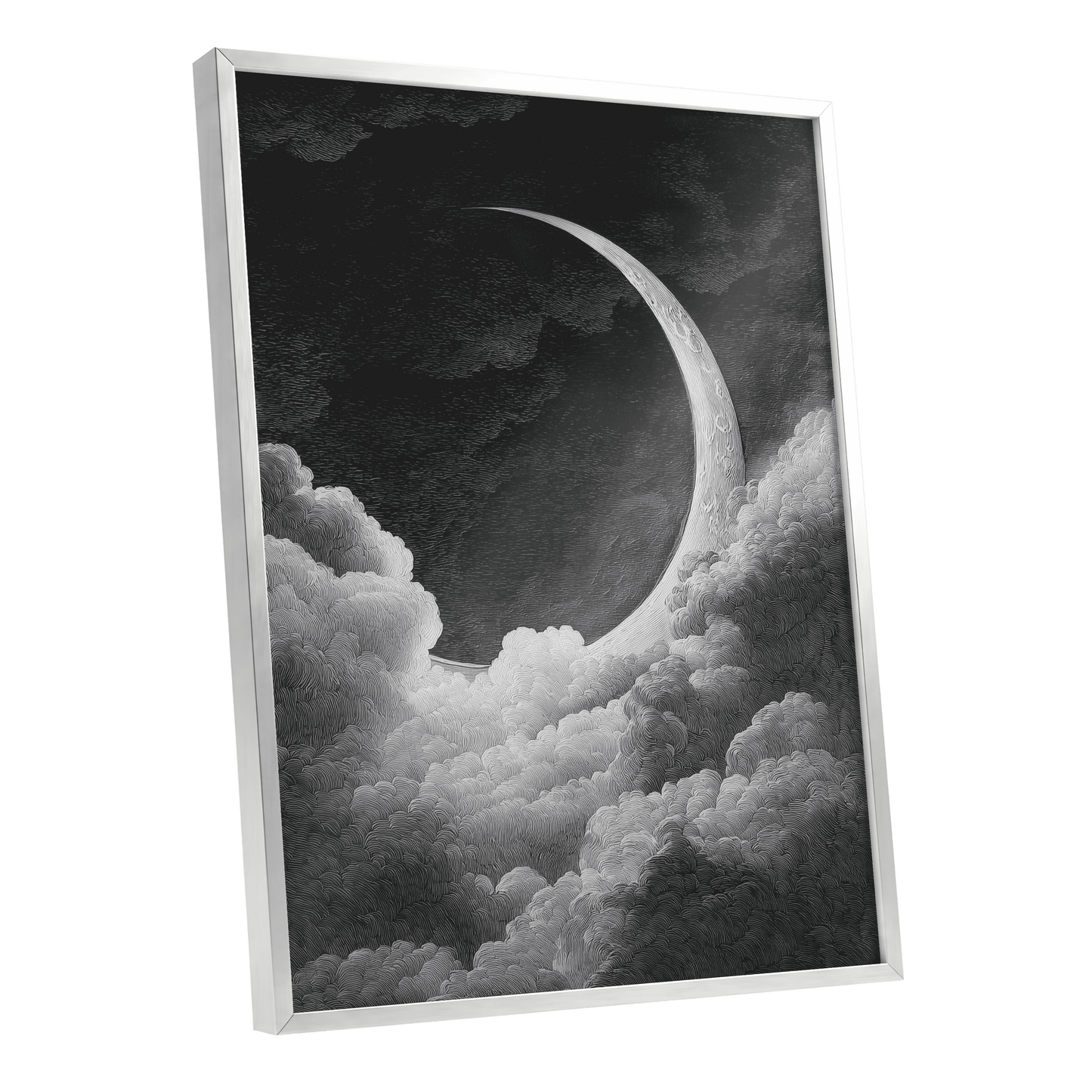 Crescent Above the Clouds – silver framed poster option
