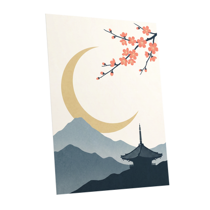 Crescent Blossom Vista, beige, gold, pink nature wall art shown as a unframed poster wall art print