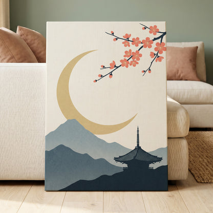 Crescent Blossom Vista, beige, gold, pink nature wall art displayed in a styled interior, gallery view 7
