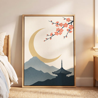 Crescent Blossom Vista, beige, gold, pink nature wall art displayed in a styled interior, gallery view 8