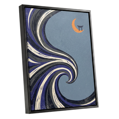 Crescent Current, blue, purple, black nature wall art shown as a black framed canvas wall art