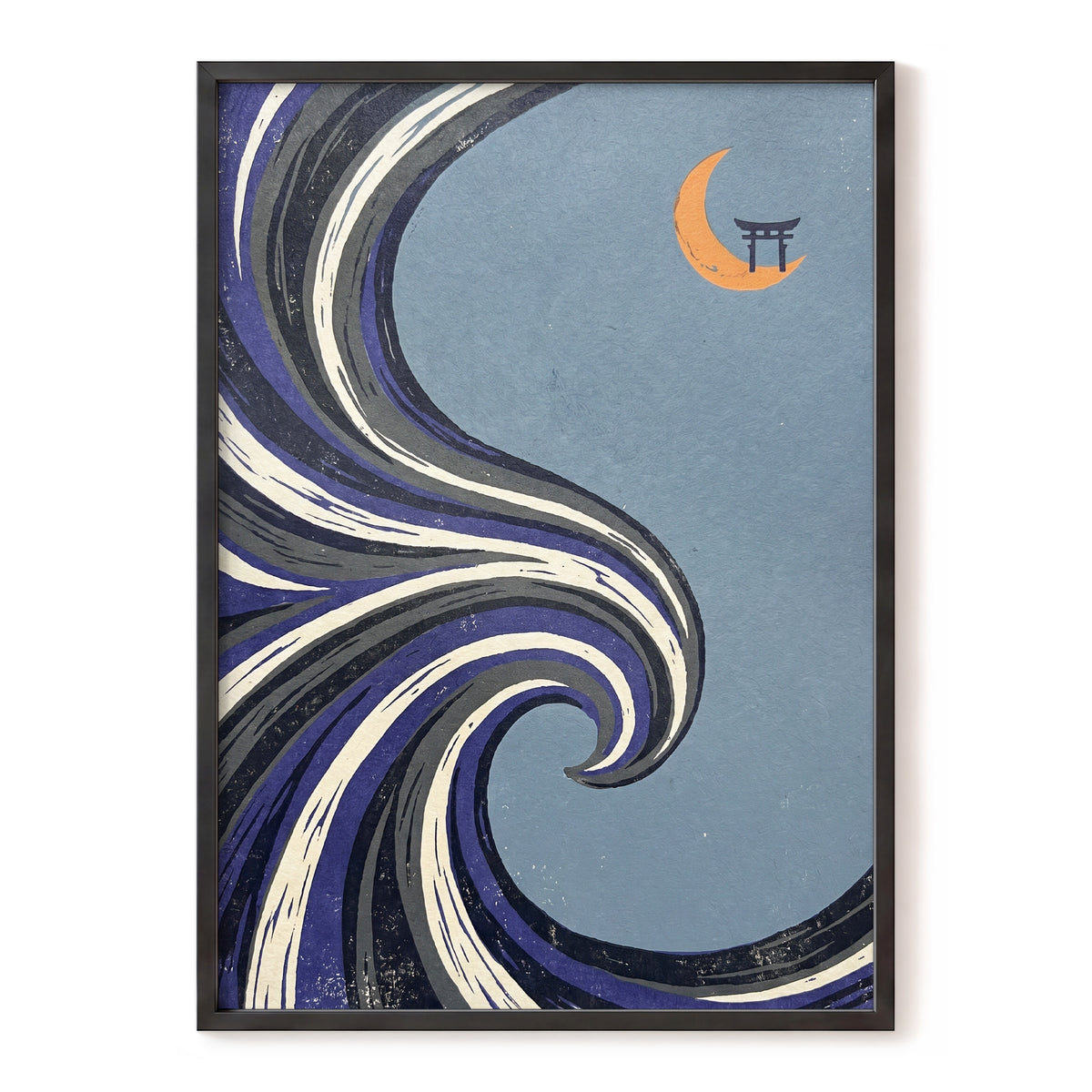 Crescent Current, blue, purple, black nature wall art, front artwork view