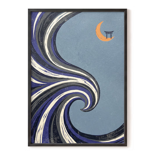 Crescent Current, blue, purple, black nature wall art, front artwork view