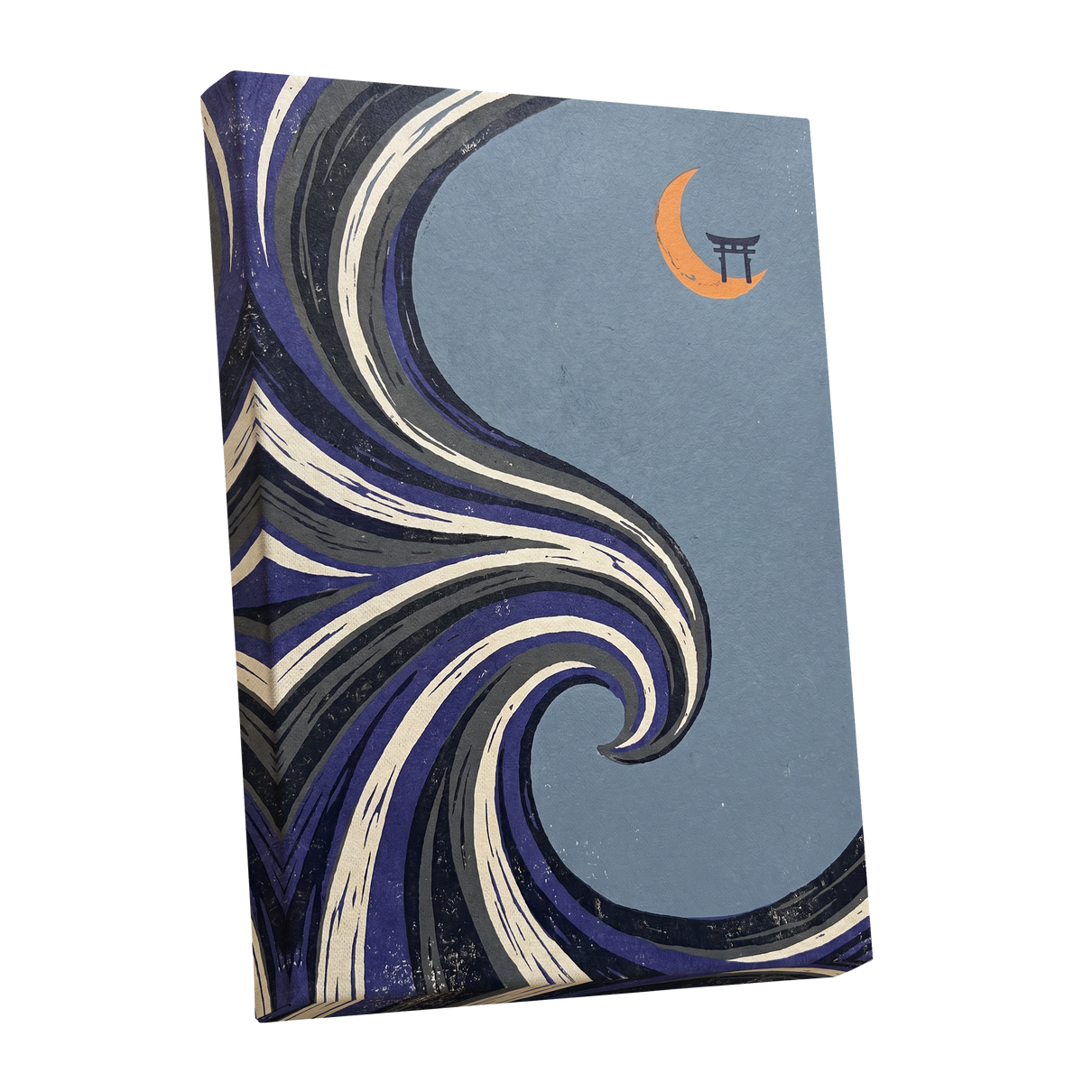 Crescent Current, blue, purple, black nature wall art shown as a stretched canvas wall art
