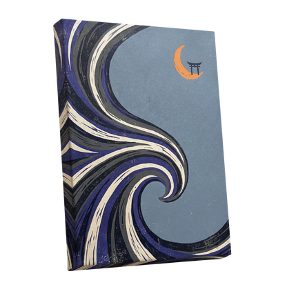 Crescent Current, blue, purple, black nature wall art shown as a stretched canvas wall art