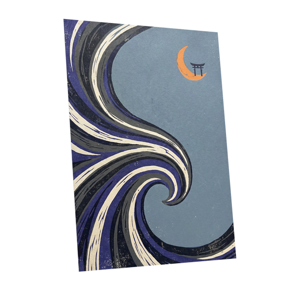 Crescent Current, blue, purple, black nature wall art shown as a unframed poster wall art print