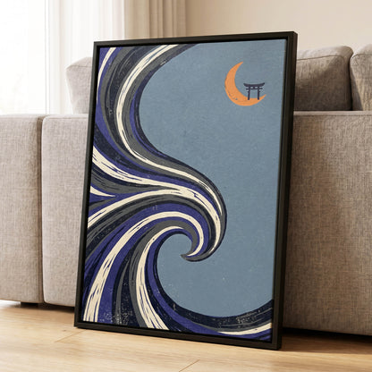 Crescent Current, blue, purple, black nature wall art displayed in a styled interior, gallery view 4