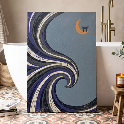 Crescent Current, blue, purple, black nature wall art displayed in a styled interior, gallery view 7