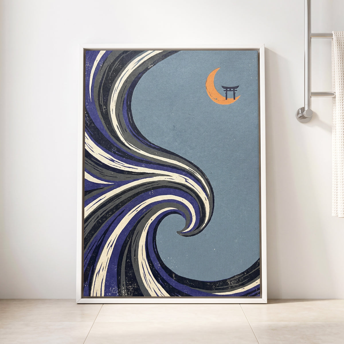Crescent Current, blue, purple, black nature wall art displayed in a styled interior, gallery view 8