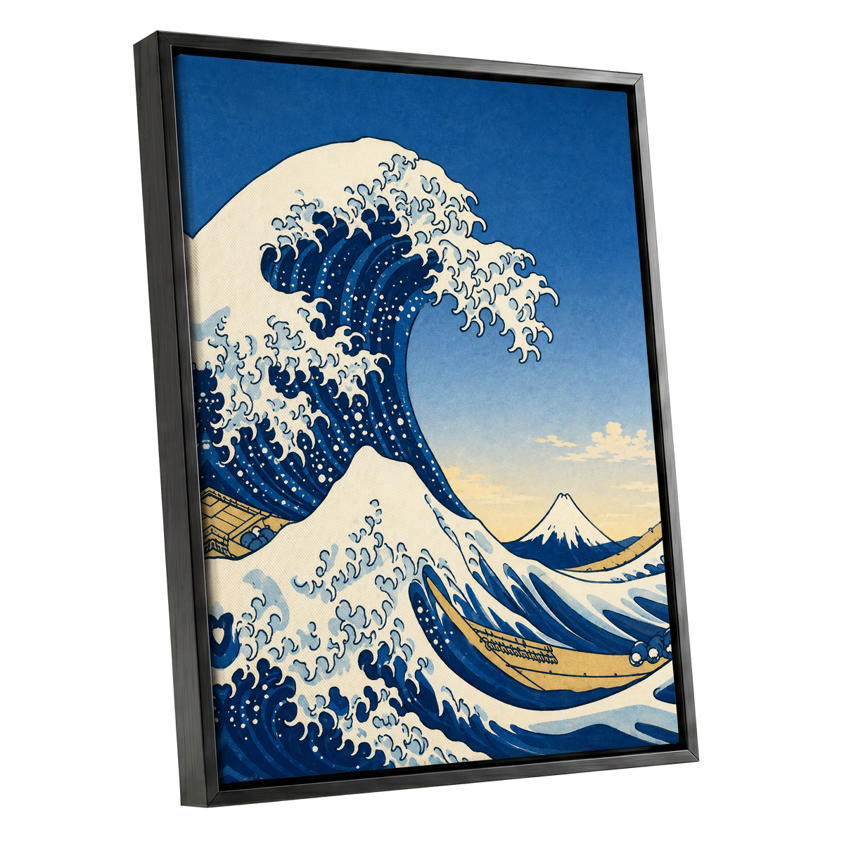 Crest of the Deep, blue, beige, white nature wall art shown as a black framed canvas wall art