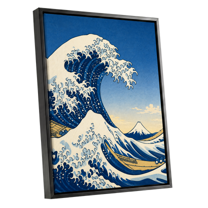 Crest of the Deep, blue, beige, white nature wall art shown as a black framed canvas wall art