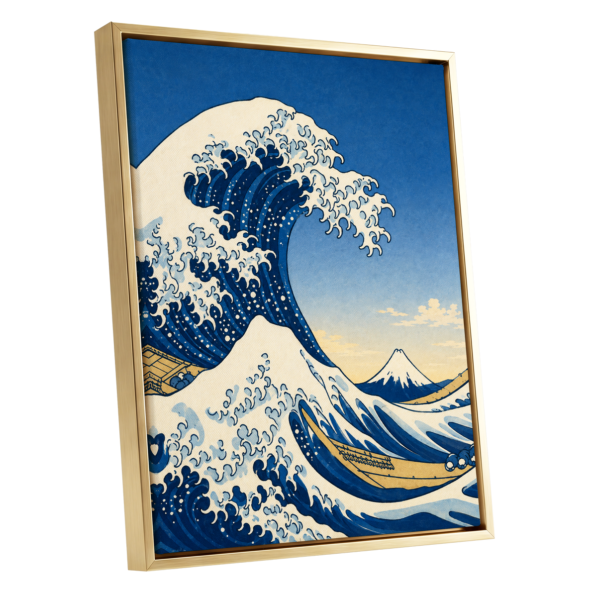 Crest of the Deep, blue, beige, white nature wall art shown as a gold framed canvas wall art