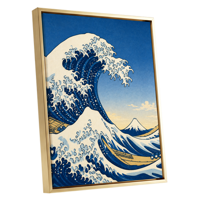 Crest of the Deep, blue, beige, white nature wall art shown as a gold framed canvas wall art