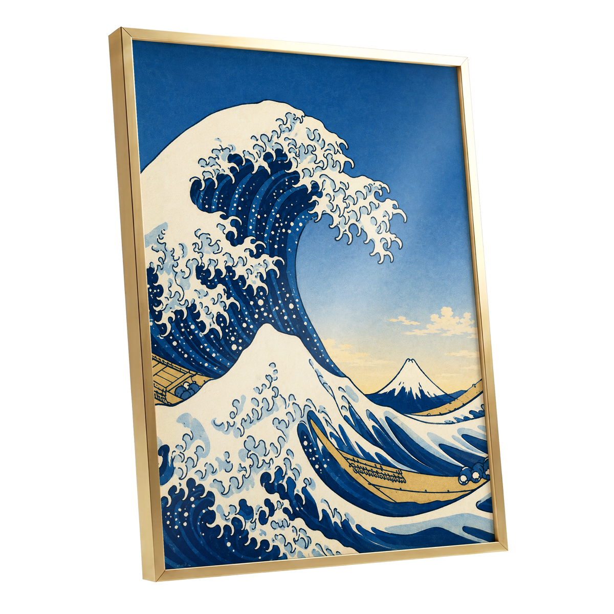 Crest of the Deep, blue, beige, white nature wall art shown as a gold framed poster wall art print