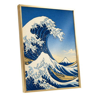 Crest of the Deep, blue, beige, white nature wall art shown as a gold framed poster wall art print