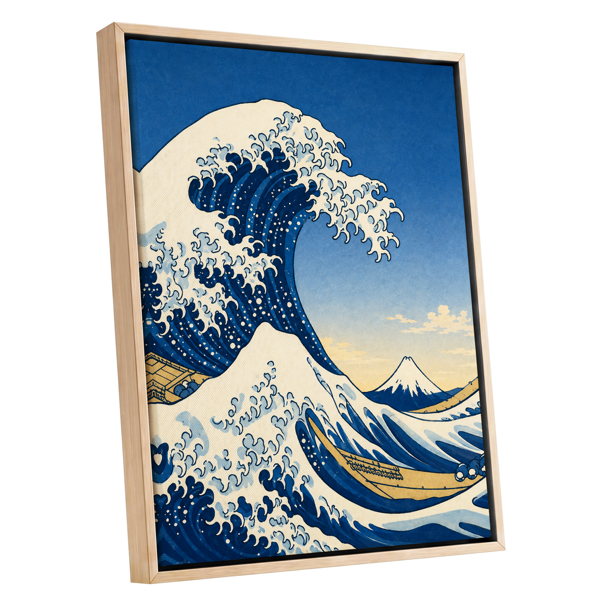 Crest of the Deep, blue, beige, white nature wall art shown as a oak framed canvas wall art