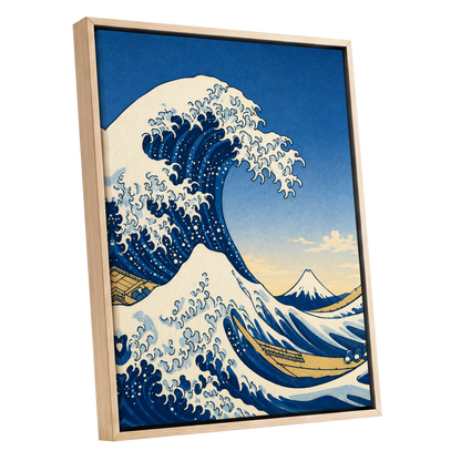 Crest of the Deep, blue, beige, white nature wall art shown as a oak framed canvas wall art