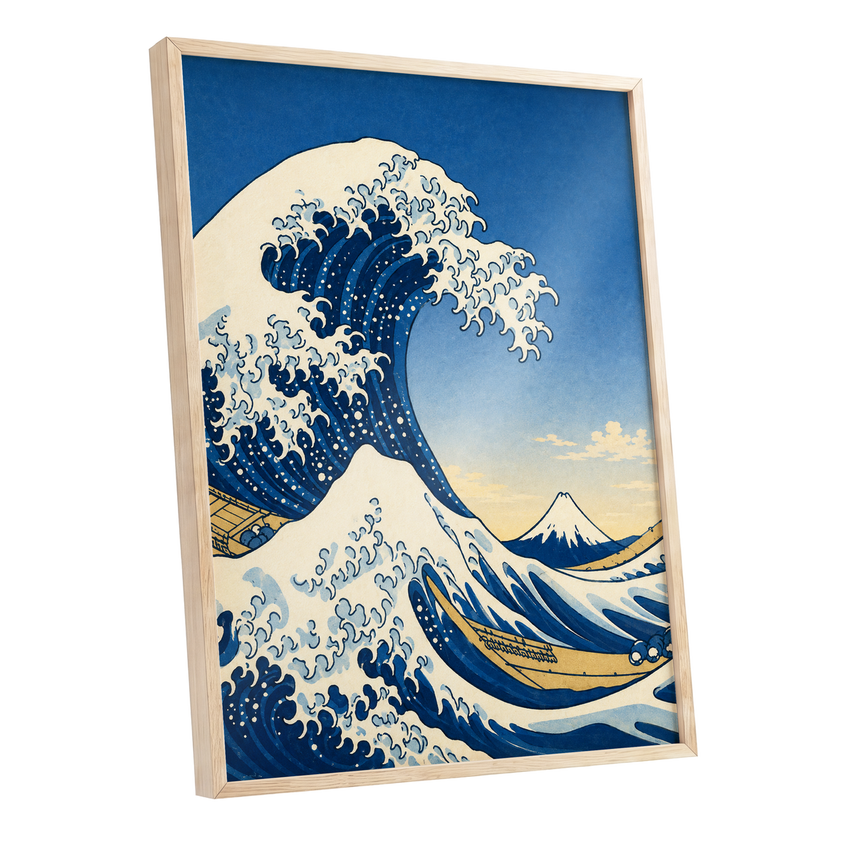Crest of the Deep, blue, beige, white nature wall art shown as a oak framed poster wall art print