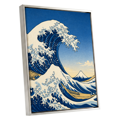 Crest of the Deep, blue, beige, white nature wall art shown as a silver framed canvas wall art