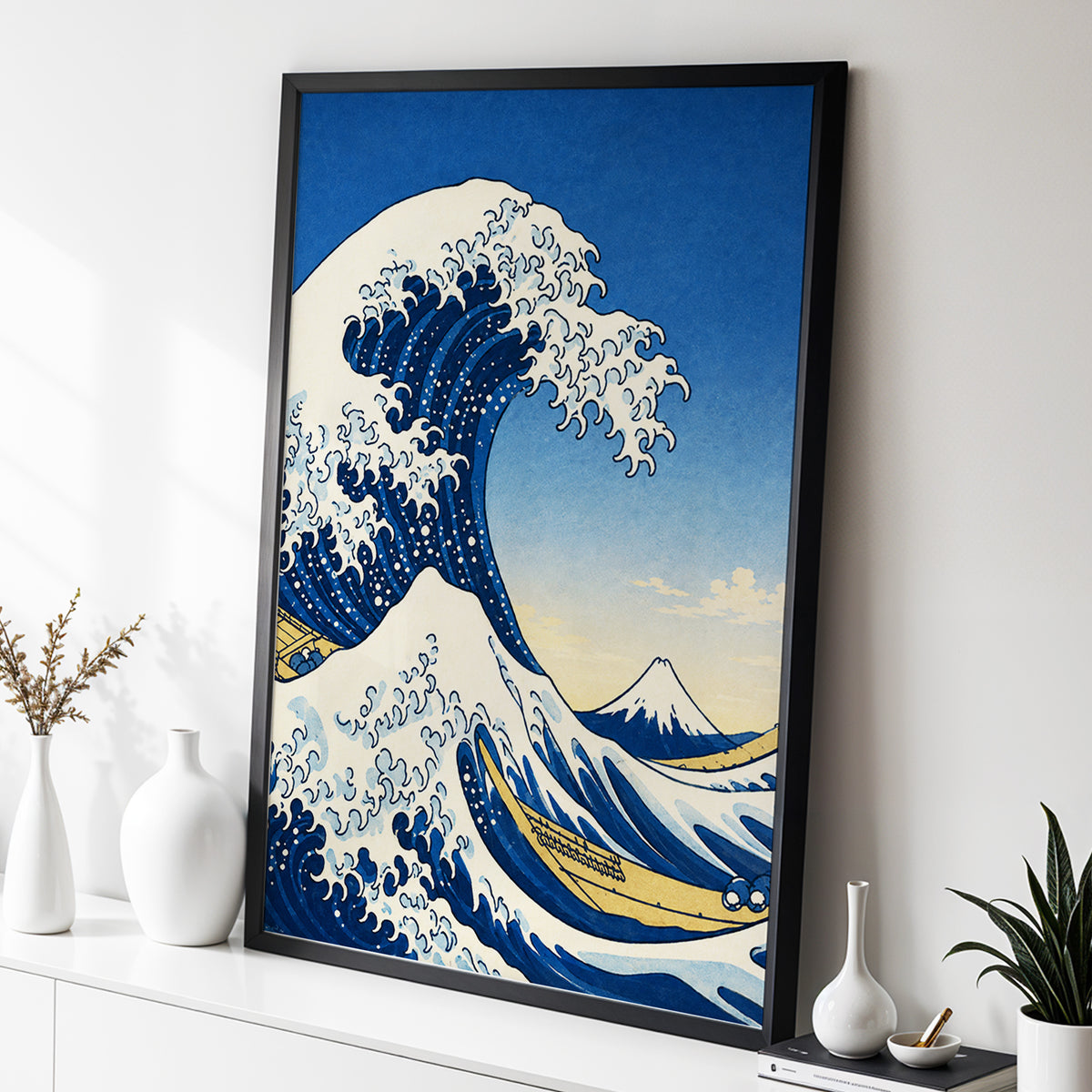 Crest of the Deep, blue, beige, white nature wall art displayed in a styled interior, gallery view 2