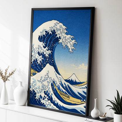 Crest of the Deep, blue, beige, white nature wall art displayed in a styled interior, gallery view 2