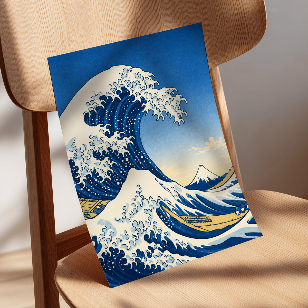Crest of the Deep, blue, beige, white nature wall art displayed in a styled interior, gallery view 5