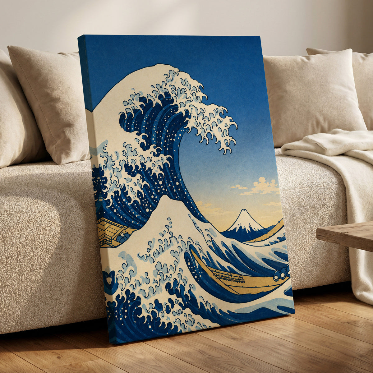 Crest of the Deep, blue, beige, white nature wall art displayed in a styled interior, gallery view 7
