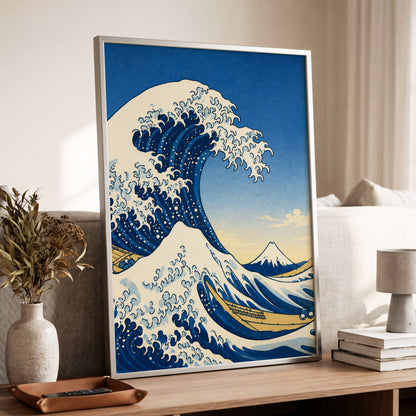 Crest of the Deep, blue, beige, white nature wall art displayed in a styled interior, gallery view 9