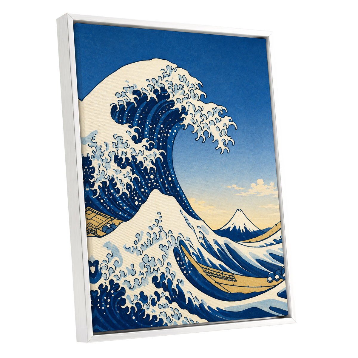 Crest of the Deep, blue, beige, white nature wall art shown as a white framed canvas wall art