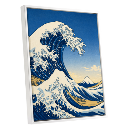 Crest of the Deep, blue, beige, white nature wall art shown as a white framed canvas wall art
