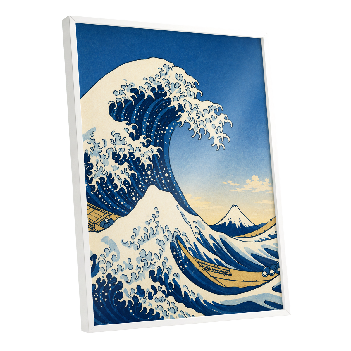Crest of the Deep, blue, beige, white nature wall art shown as a white framed poster wall art print