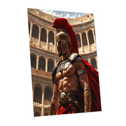 Crimson Centurion, red, gold, beige minimalist wall art shown as a unframed poster wall art print