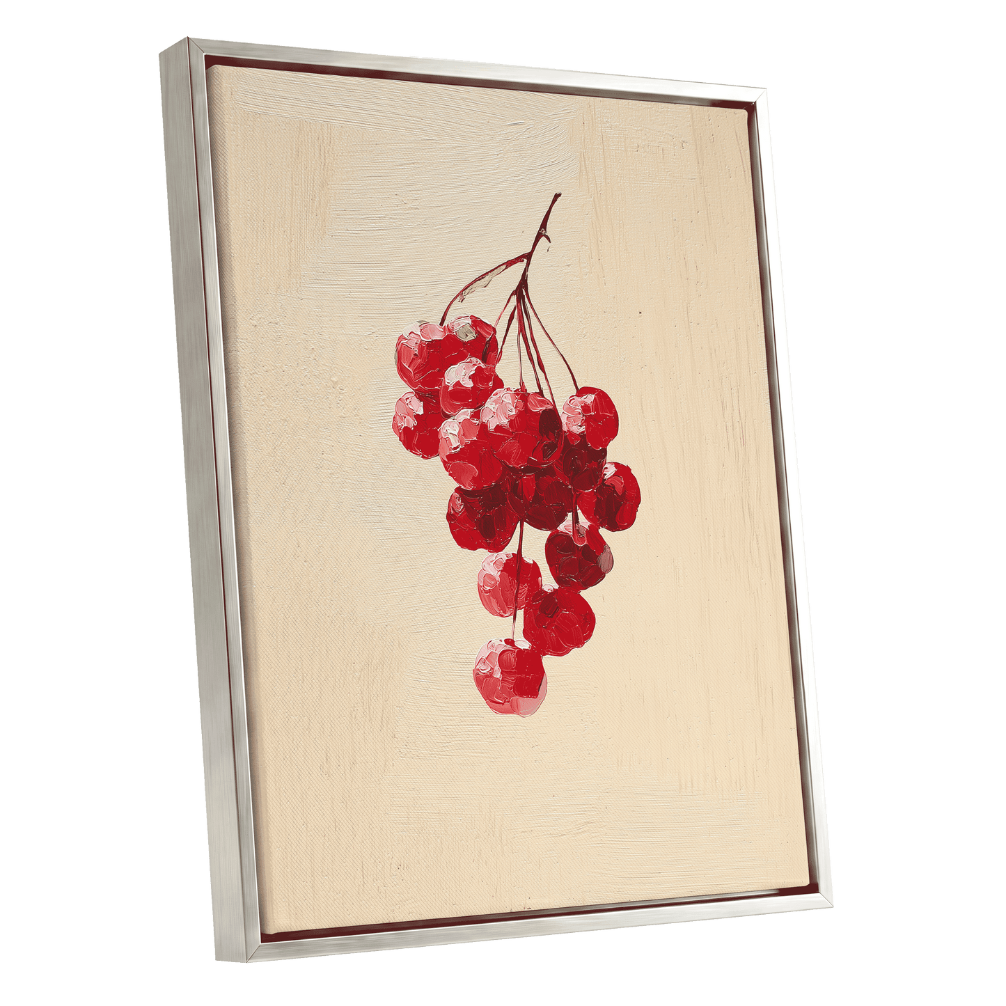 Crimson Cherry Cascade – silver framed canvas option