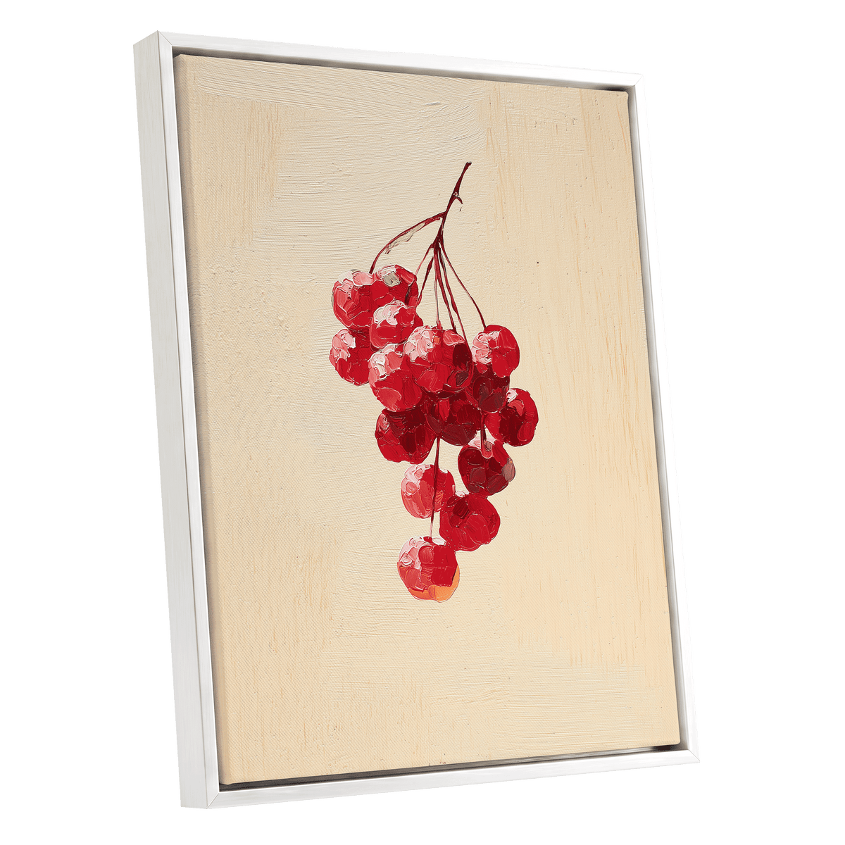 Crimson Cherry Cascade – white framed canvas option