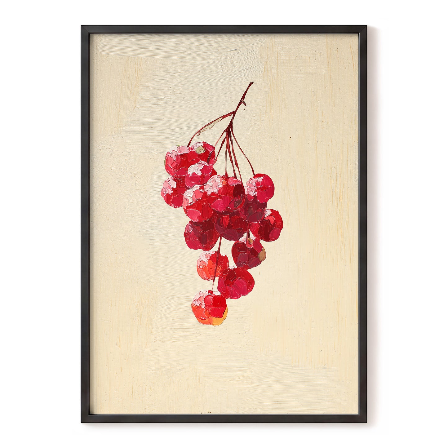 Crimson Cherry Cascade – red, beige, pink nature wall art, front view