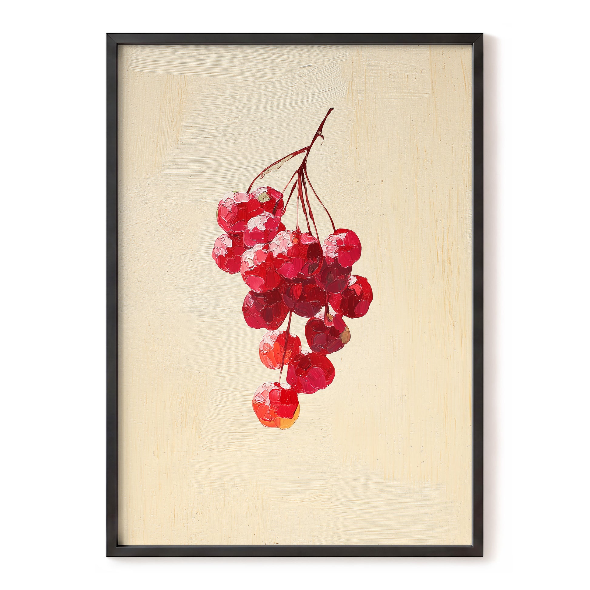 Crimson Cherry Cascade – red, beige, pink nature wall art, front view