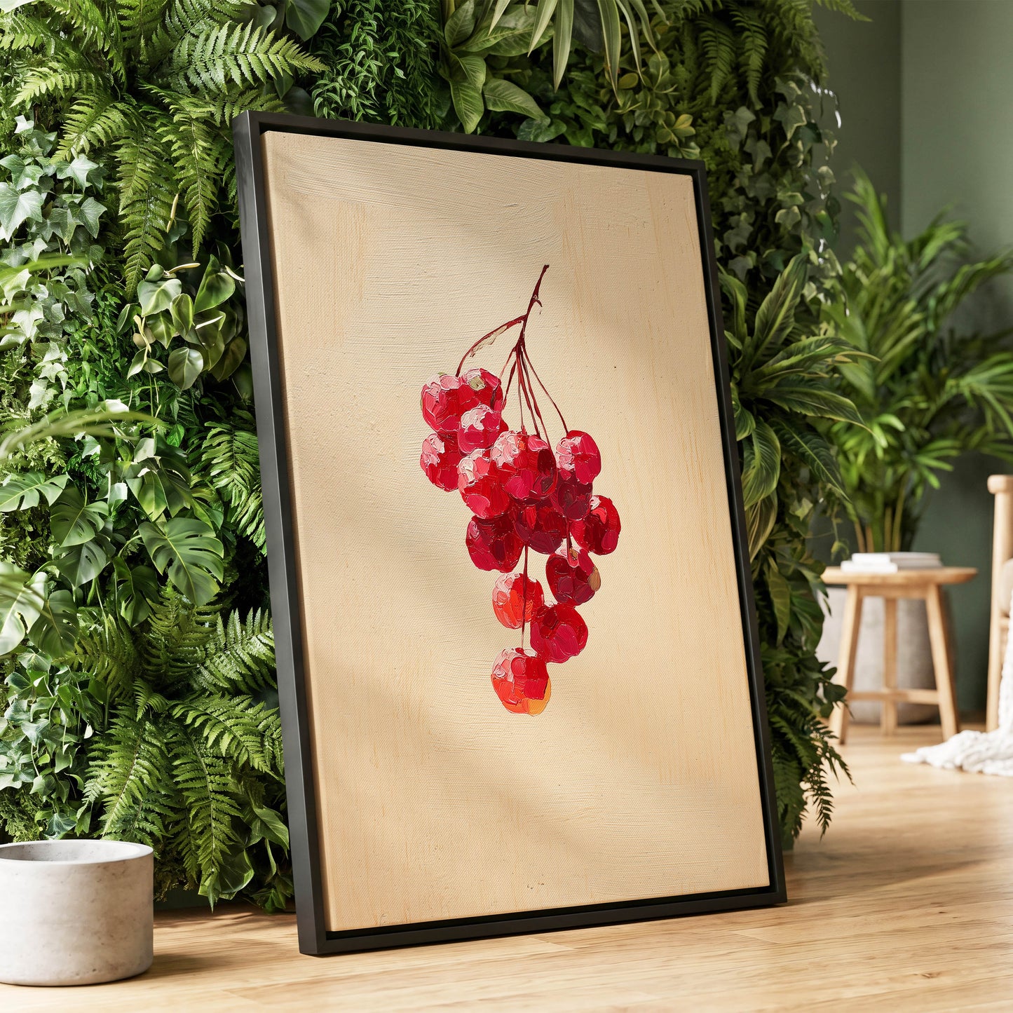 Crimson Cherry Cascade – wall art displayed in a styled interior, gallery view 1