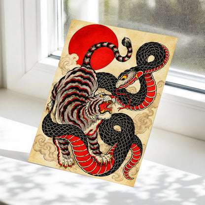 Crimson Coil Clash, black, red, beige nature wall art displayed in a styled interior, gallery view 5