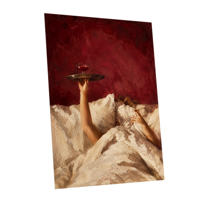 Crimson Comfort, red, beige, brown minimalist wall art shown as a unframed poster wall art print