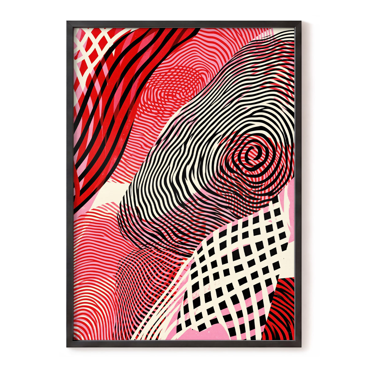 Crimson Current, black, red, pink abstract wall art, front artwork view