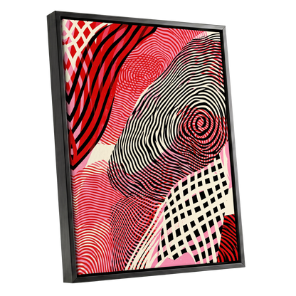 Crimson Current, black, red, pink abstract wall art shown as a black framed canvas wall art