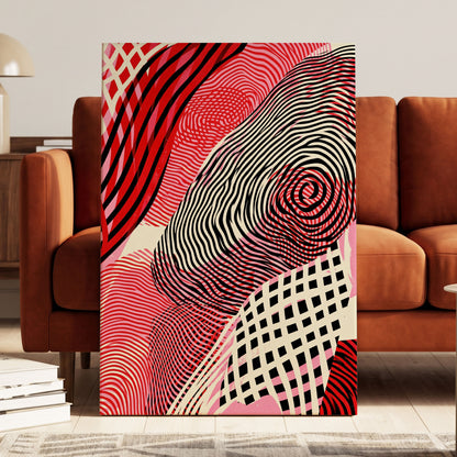Crimson Current, black, red, pink abstract wall art on canvas displayed in a styled interior, gallery view 1