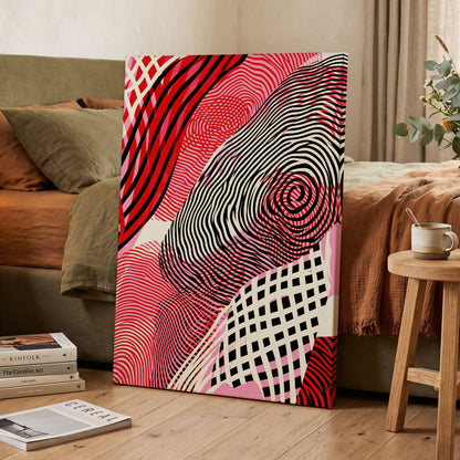 Crimson Current, black, red, pink abstract wall art on canvas displayed in a styled interior, gallery view 2