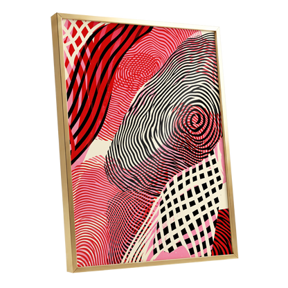 Crimson Current, black, red, pink abstract wall art shown as a gold framed poster wall art print
