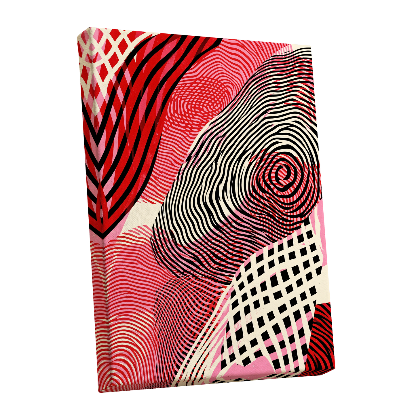 Crimson Current, black, red, pink abstract wall art shown as a stretched canvas wall art