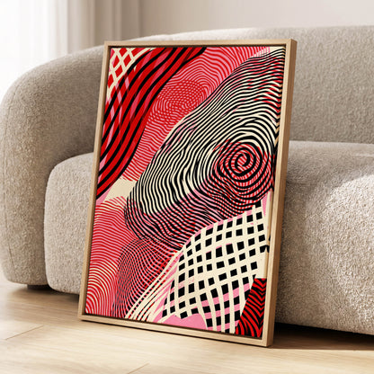 Crimson Current, black, red, pink abstract wall art displayed in a styled interior, gallery view 2