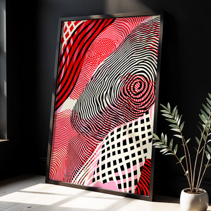 Crimson Current, black, red, pink abstract wall art displayed in a styled interior, gallery view 3