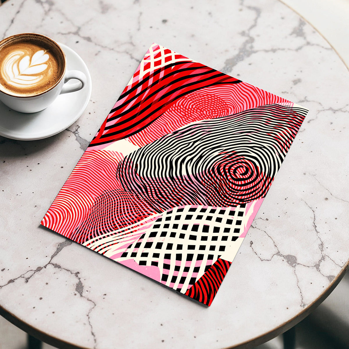 Crimson Current, black, red, pink abstract wall art displayed in a styled interior, gallery view 4