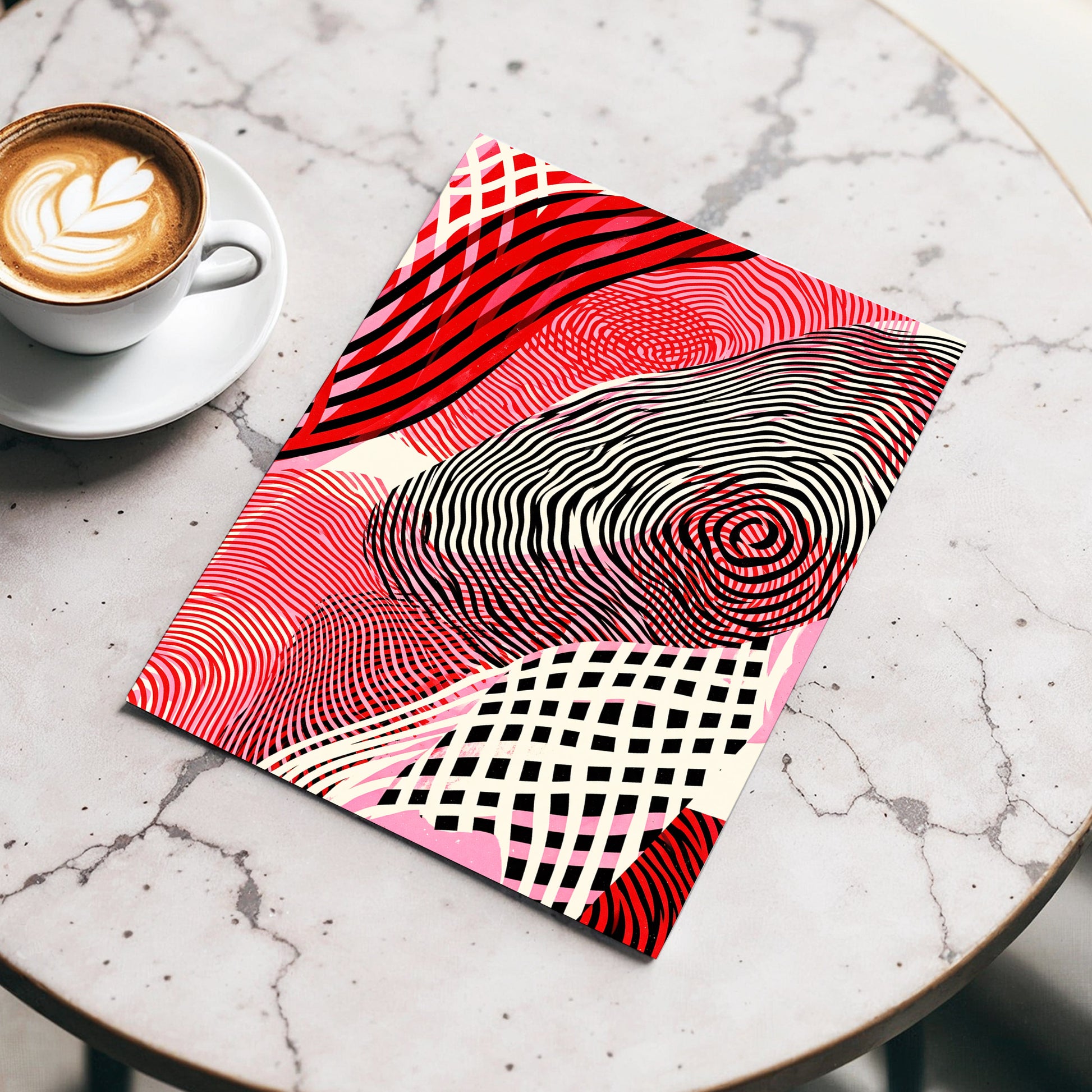 Crimson Current, black, red, pink abstract wall art displayed in a styled interior, gallery view 4